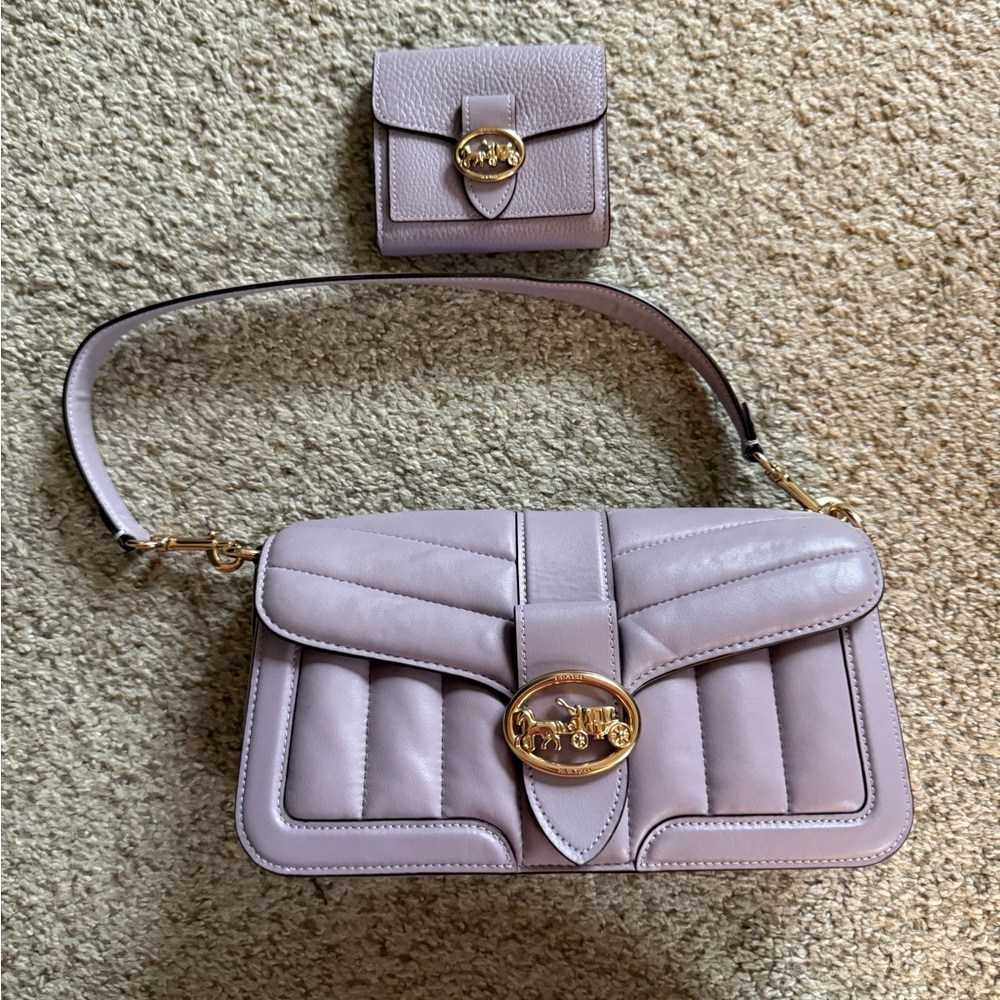 Coach Lavender Crossbody Bag and Wallet with Gold Accents